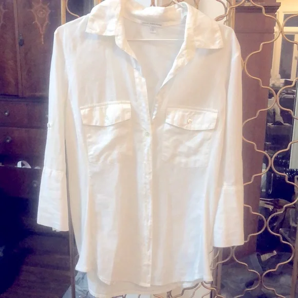 James Perse Standard Button Front Shirt White 100% Cotton Size Med. - Picture 1 of 9